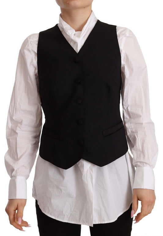 Dolce & Gabbana Black Button Down Sleeveless Vest Viscose Top Dolce & Gabbana