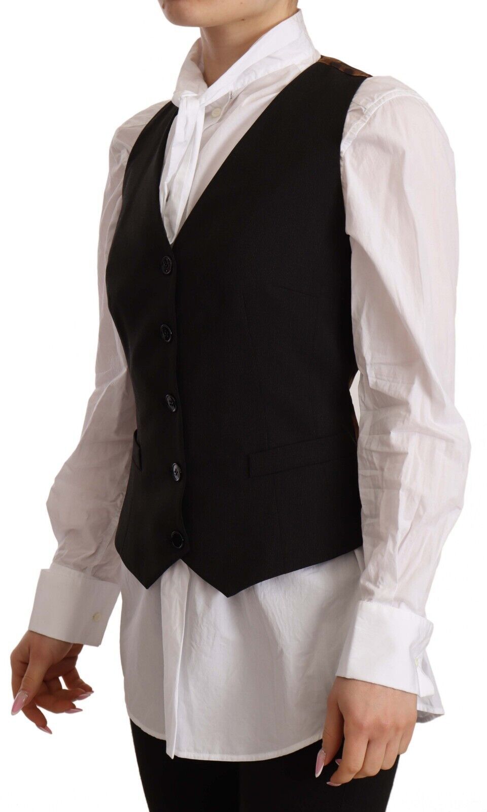 Dolce & Gabbana Black Button Down Sleeveless Vest Polyester Top Dolce & Gabbana