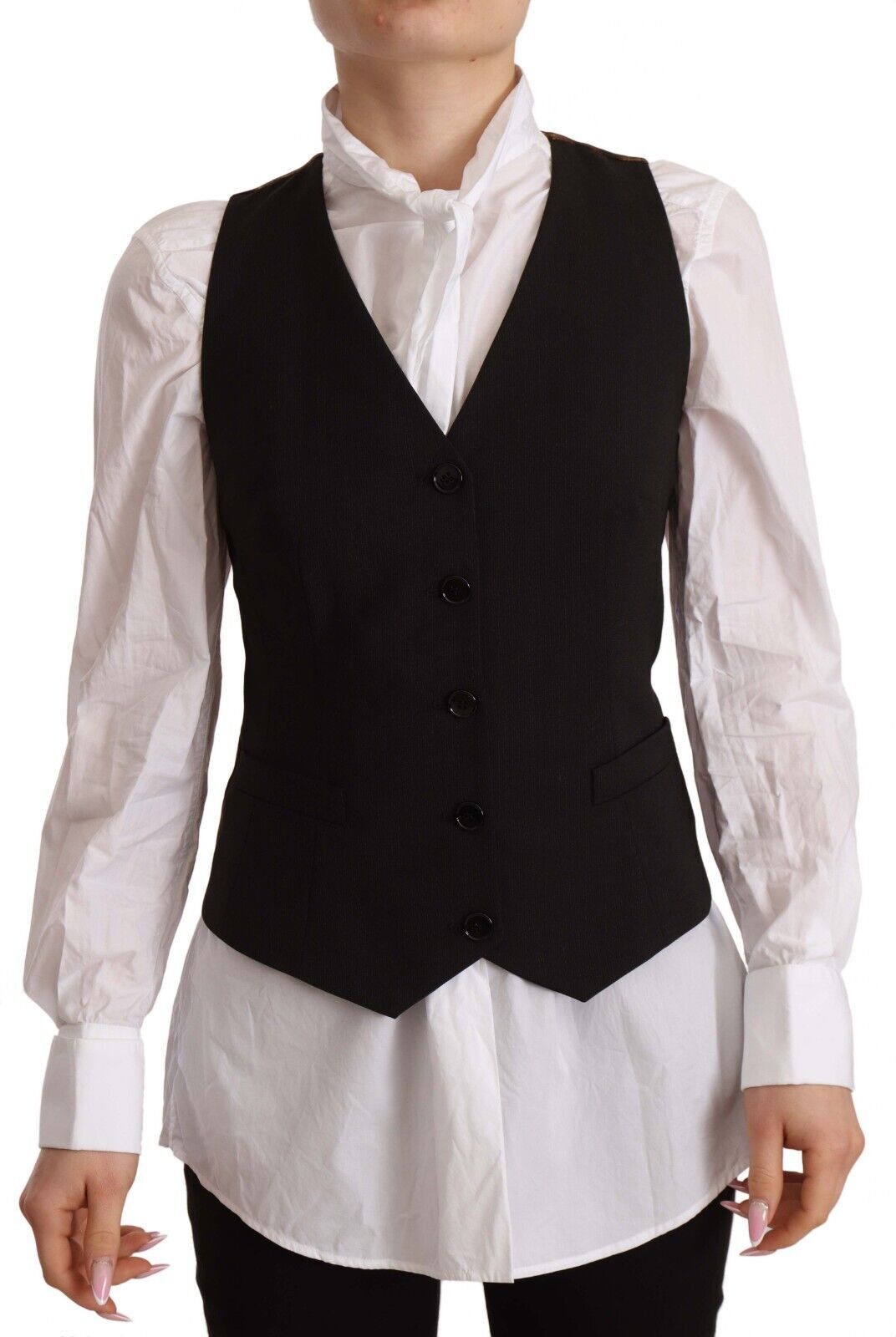Dolce & Gabbana Black Button Down Sleeveless Vest Polyester Top Dolce & Gabbana
