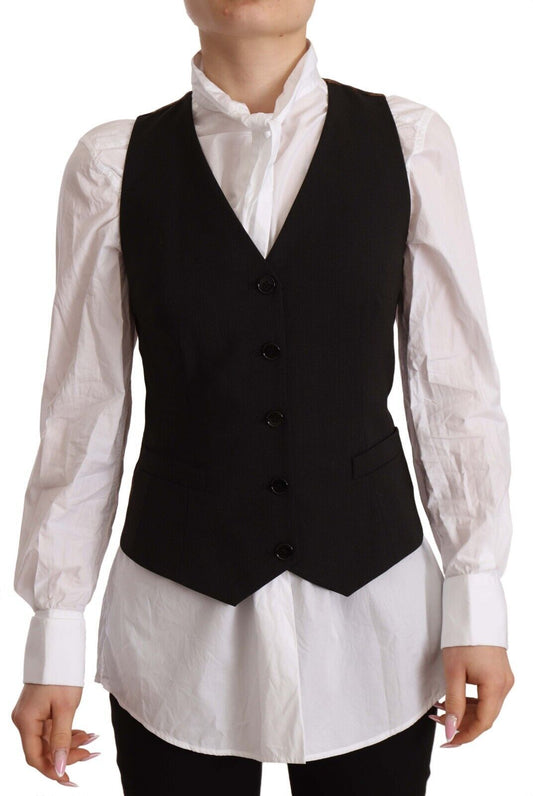 Dolce & Gabbana Black Button Down Sleeveless Vest Polyester Top Dolce & Gabbana