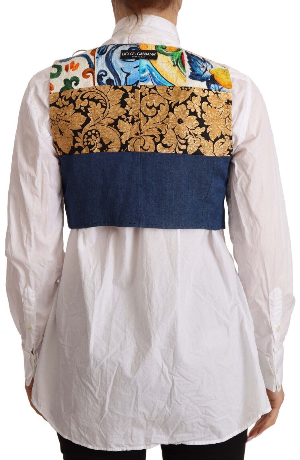 Dolce & Gabbana Multicolor Embellished Waist Coat Cotton Top Dolce & Gabbana