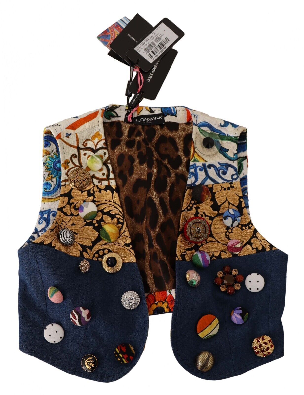 Dolce & Gabbana Multicolor Embellished Waist Coat Cotton Top Dolce & Gabbana