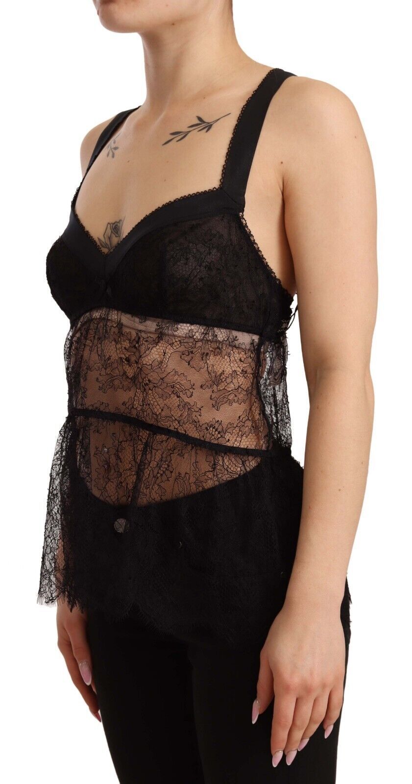 Dolce & Gabbana Black Silk Lace Babydoll Nylon Lingerie Top Dolce & Gabbana