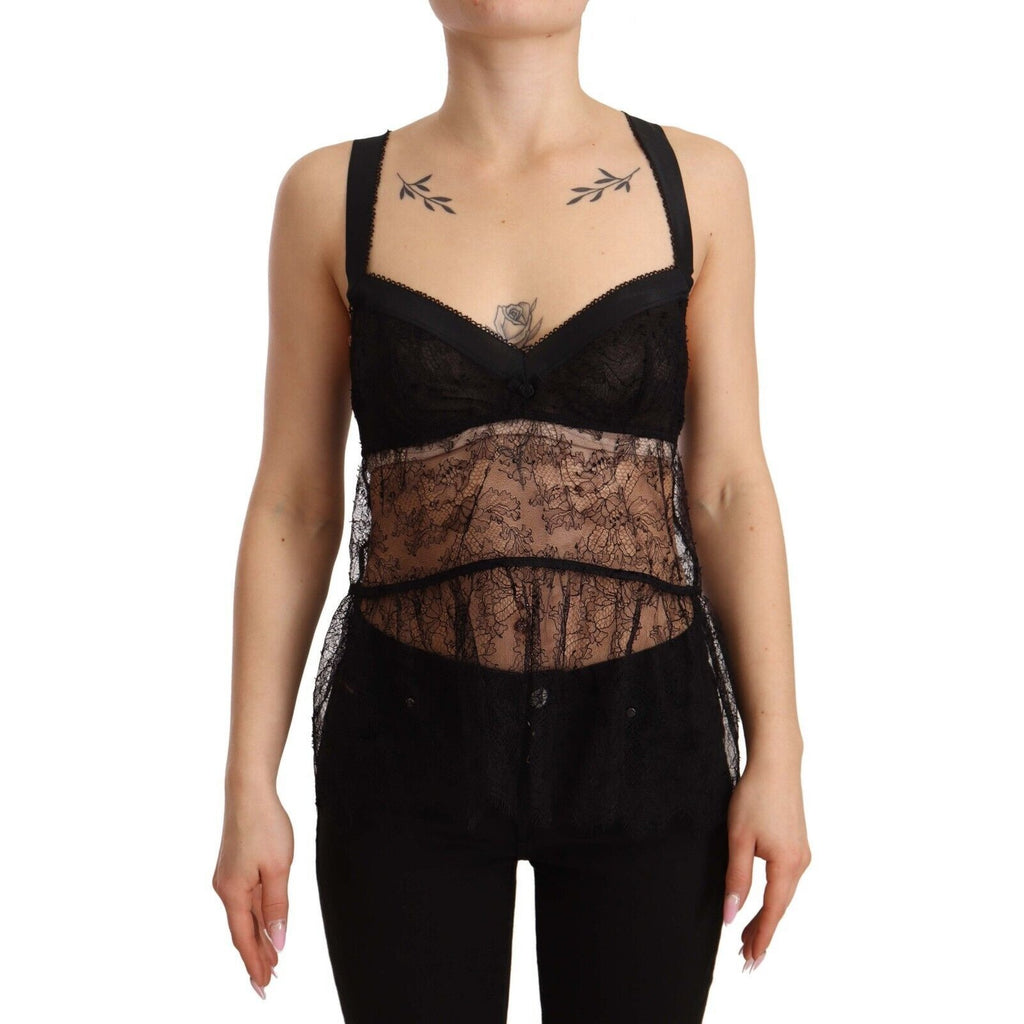 Dolce & Gabbana Black Silk Lace Babydoll Nylon Lingerie Top