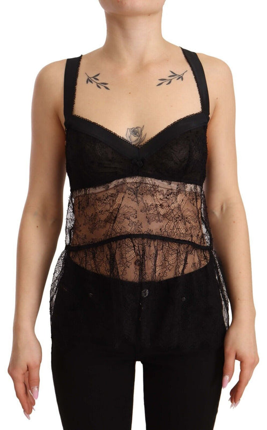 Dolce & Gabbana Black Silk Lace Babydoll Nylon Lingerie Top Dolce & Gabbana