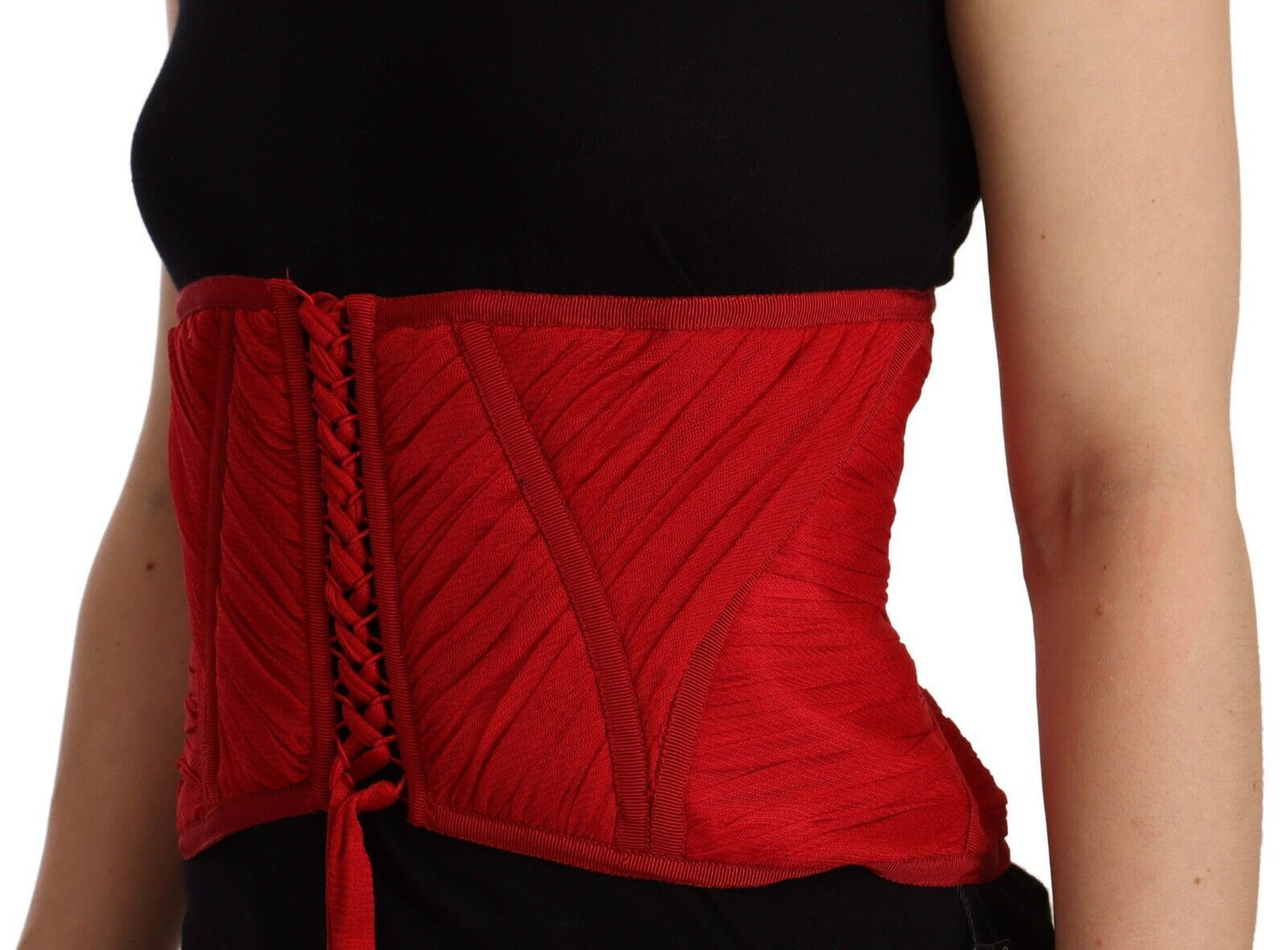 Dolce & Gabbana Red Corset Belt Stretch Waist Strap Silk Top Dolce & Gabbana