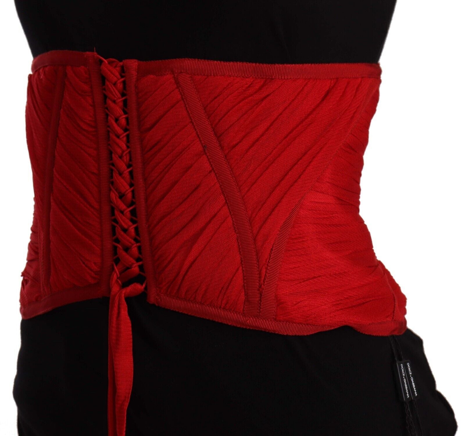 Dolce & Gabbana Red Corset Belt Stretch Waist Strap Silk Top Dolce & Gabbana