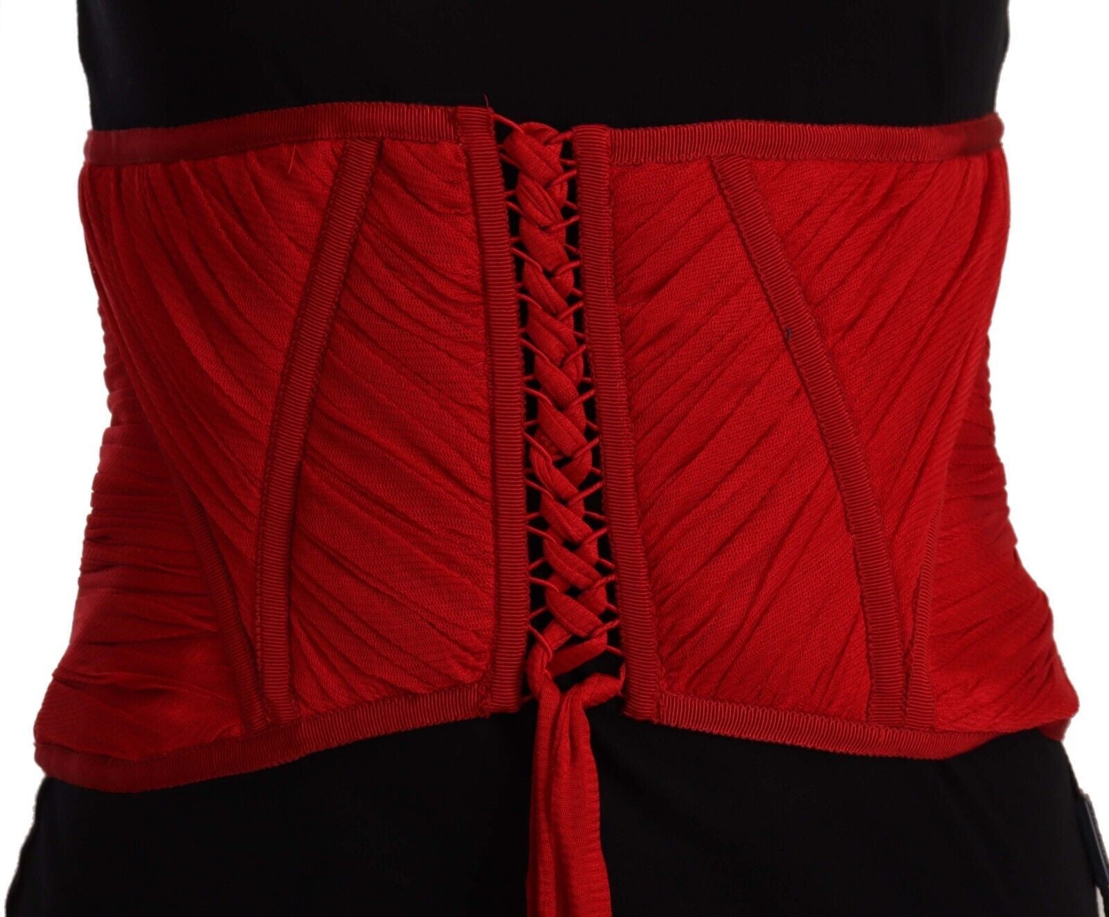 Dolce & Gabbana Red Corset Belt Stretch Waist Strap Silk Top Dolce & Gabbana