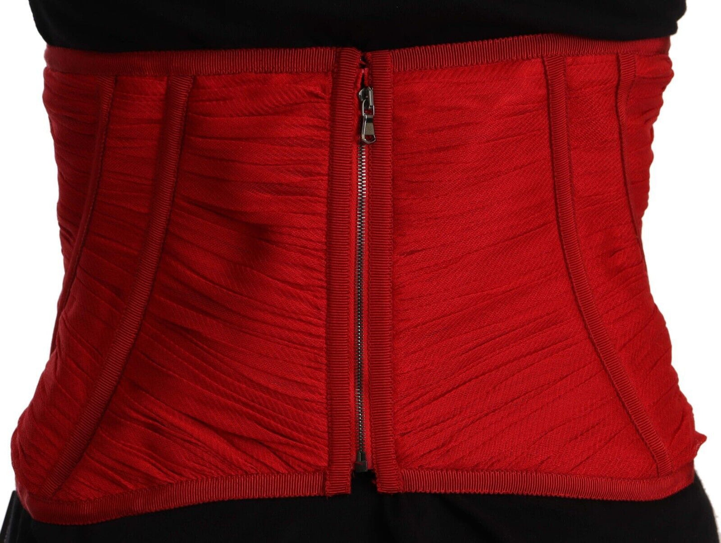Dolce & Gabbana Red Corset Belt Stretch Waist Strap Silk Top Dolce & Gabbana