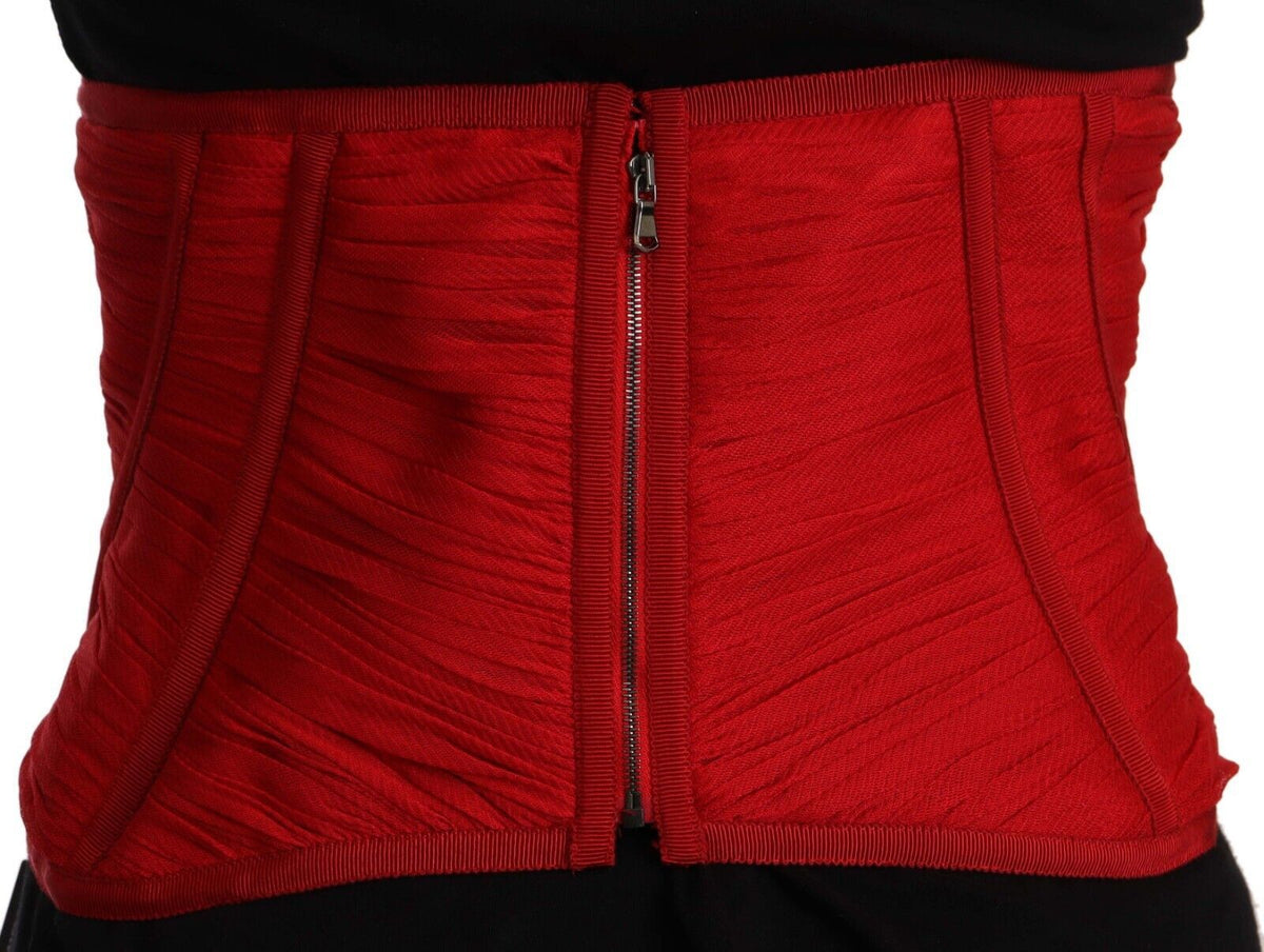 Dolce & Gabbana Red Corset Belt Stretch Waist Strap Silk Top