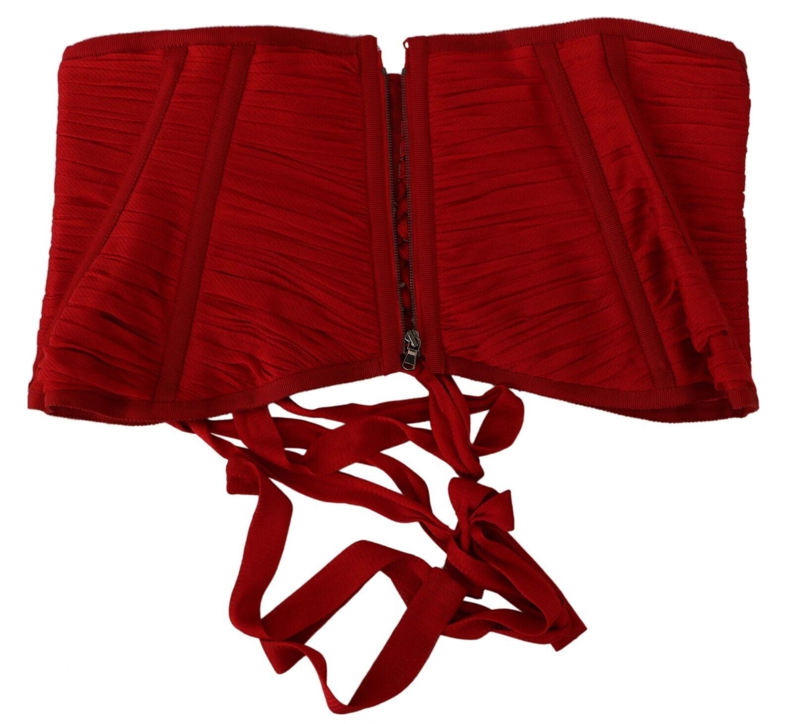 Dolce & Gabbana Red Corset Belt Stretch Waist Strap Silk Top Dolce & Gabbana