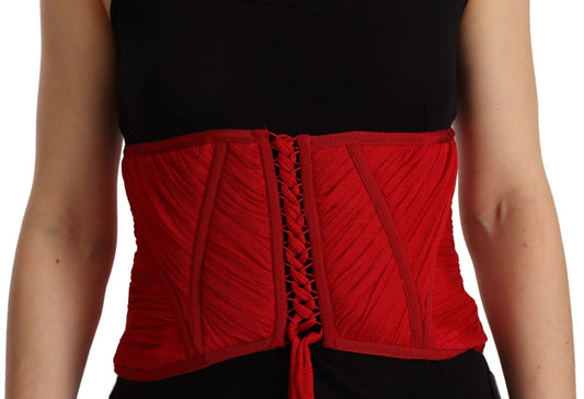 Dolce & Gabbana Red Corset Belt Stretch Waist Strap Silk Top Dolce & Gabbana