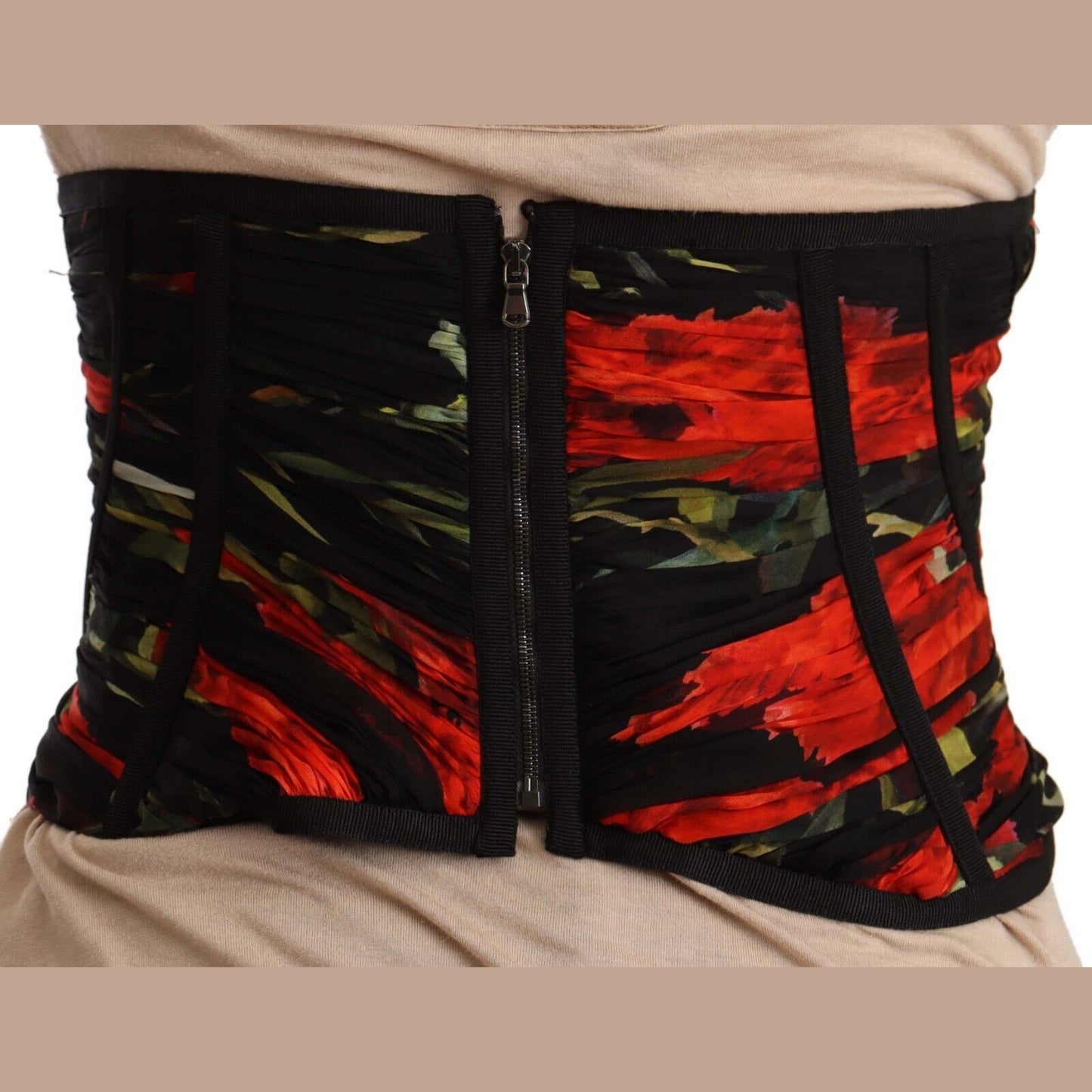 Dolce & Gabbana Black Corset Belt Stretch Waist Strap Silk Top Dolce & Gabbana