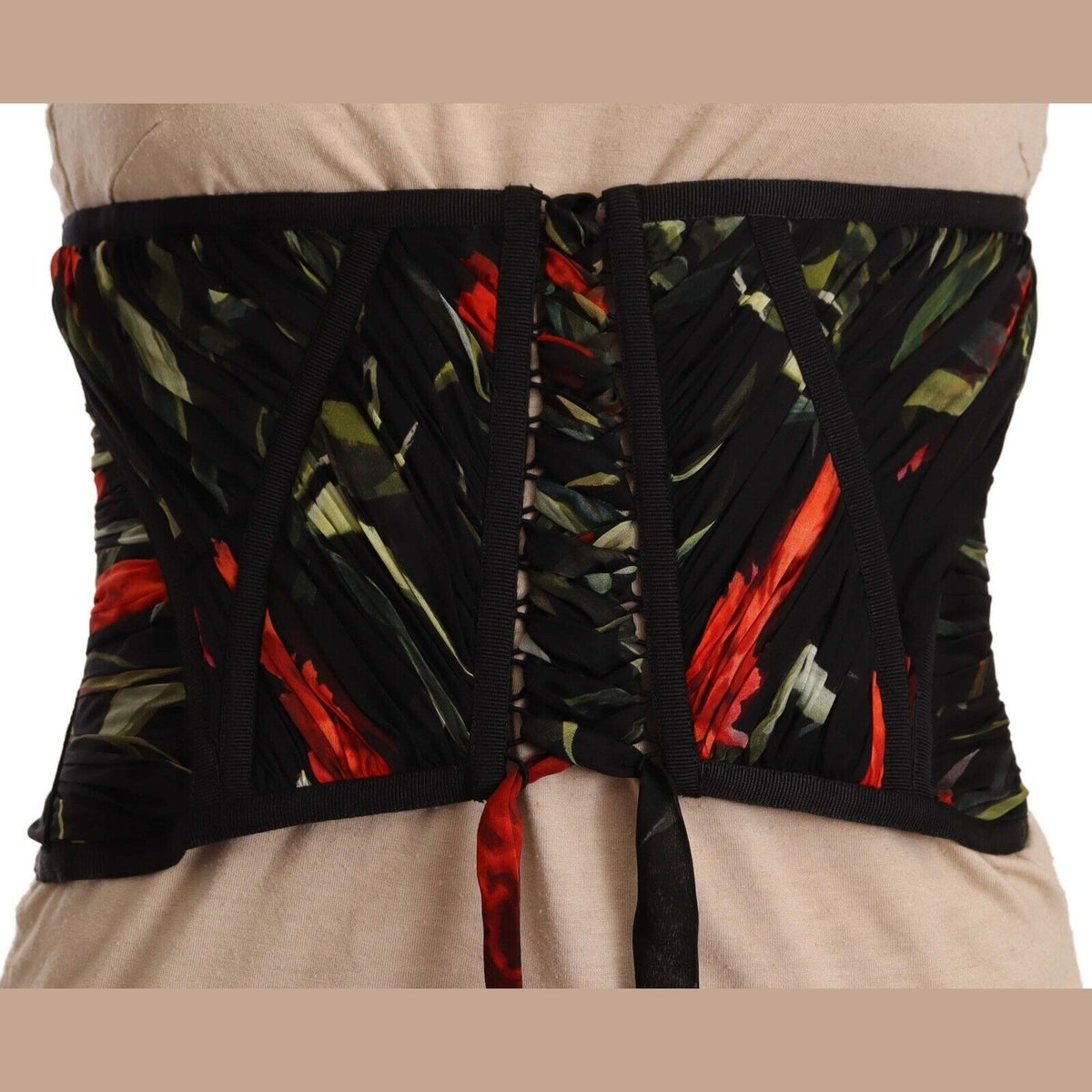 Dolce & Gabbana Black Corset Belt Stretch Waist Strap Silk Top
