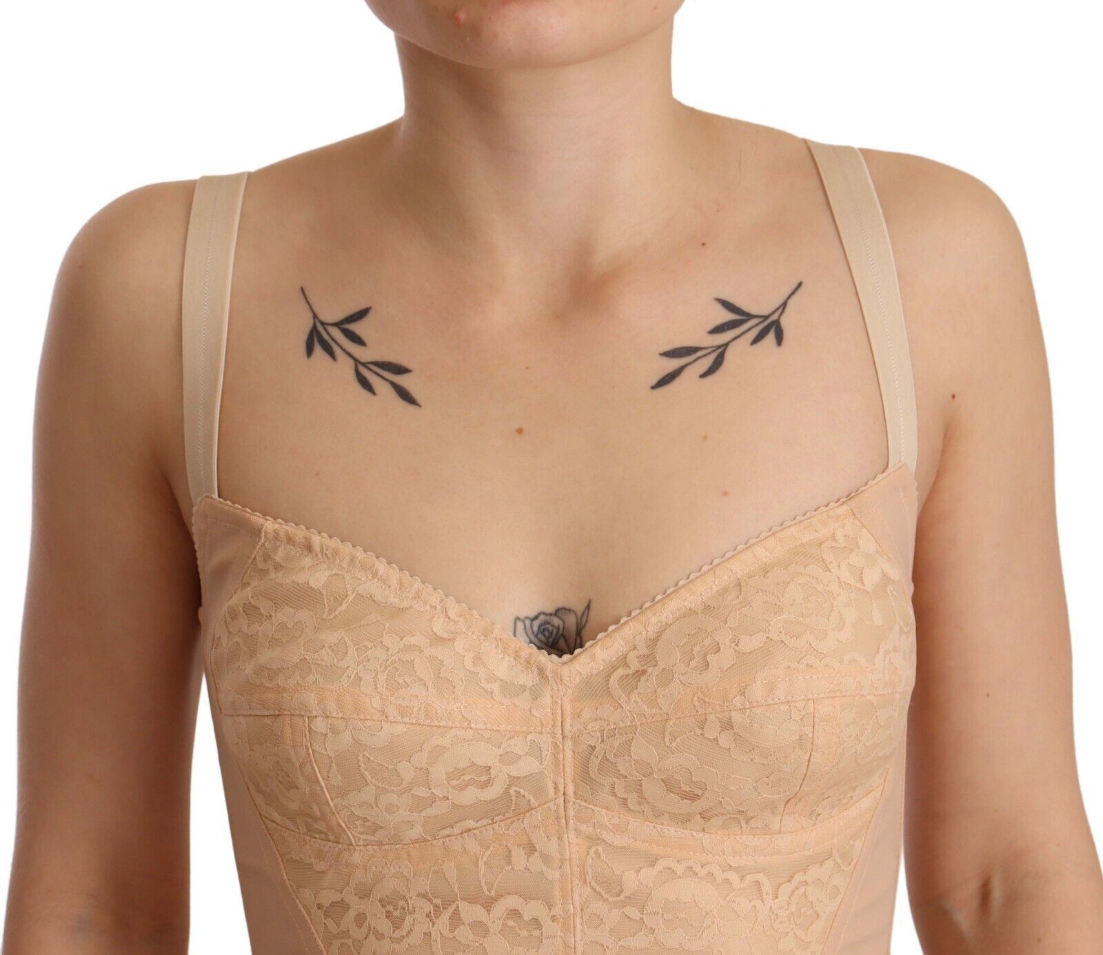 Dolce & Gabbana Beige Nylon Floral Lace Bodysuit Underwear Dolce & Gabbana