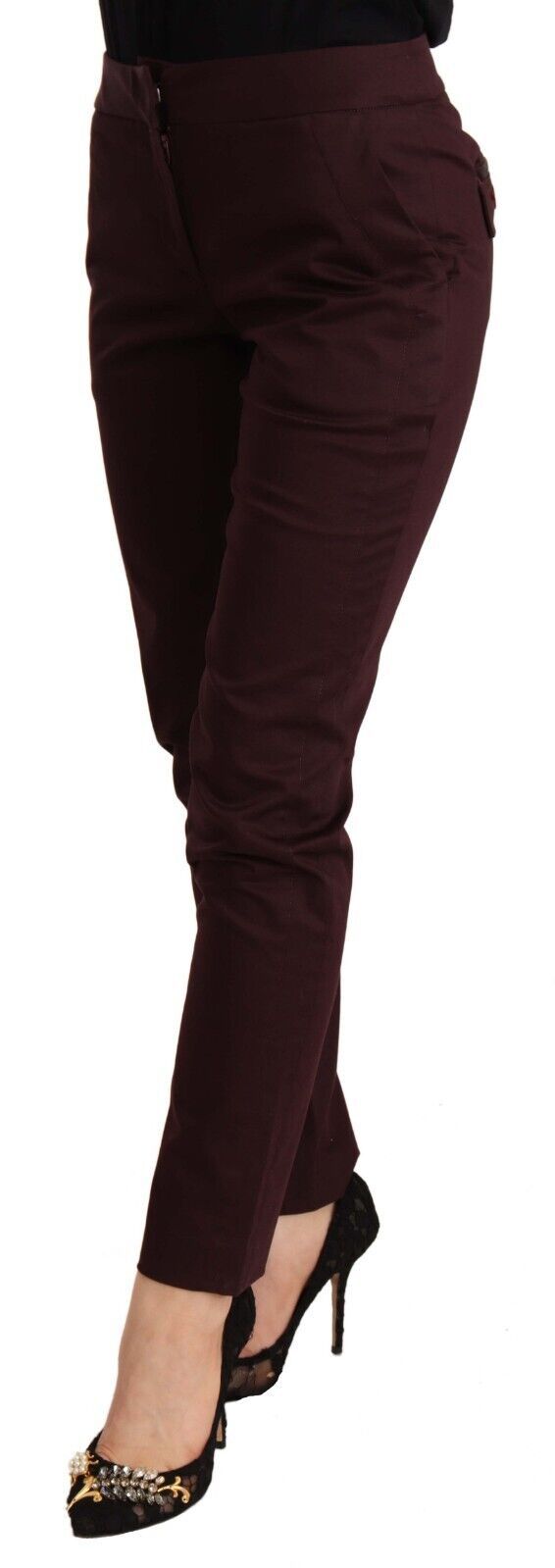 Just Cavalli Maroon Mid Waist Skinny Women Trouser Pants Just Cavalli