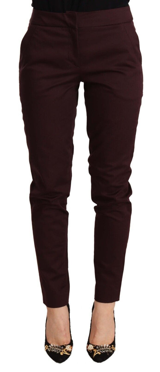 Just Cavalli Maroon Mid Waist Skinny Women Trouser Pants Just Cavalli
