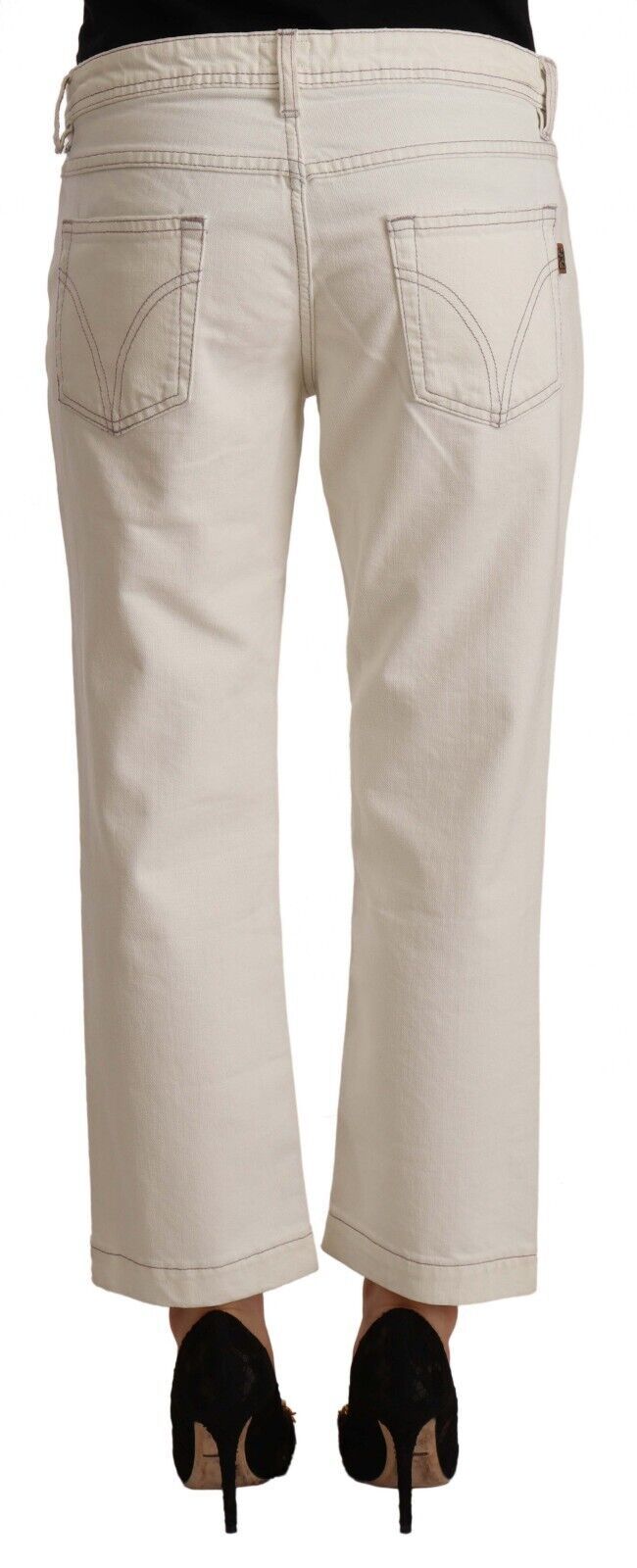 Dolce & Gabbana Off White Cotton Flared Cropped Denim Jeans Dolce & Gabbana