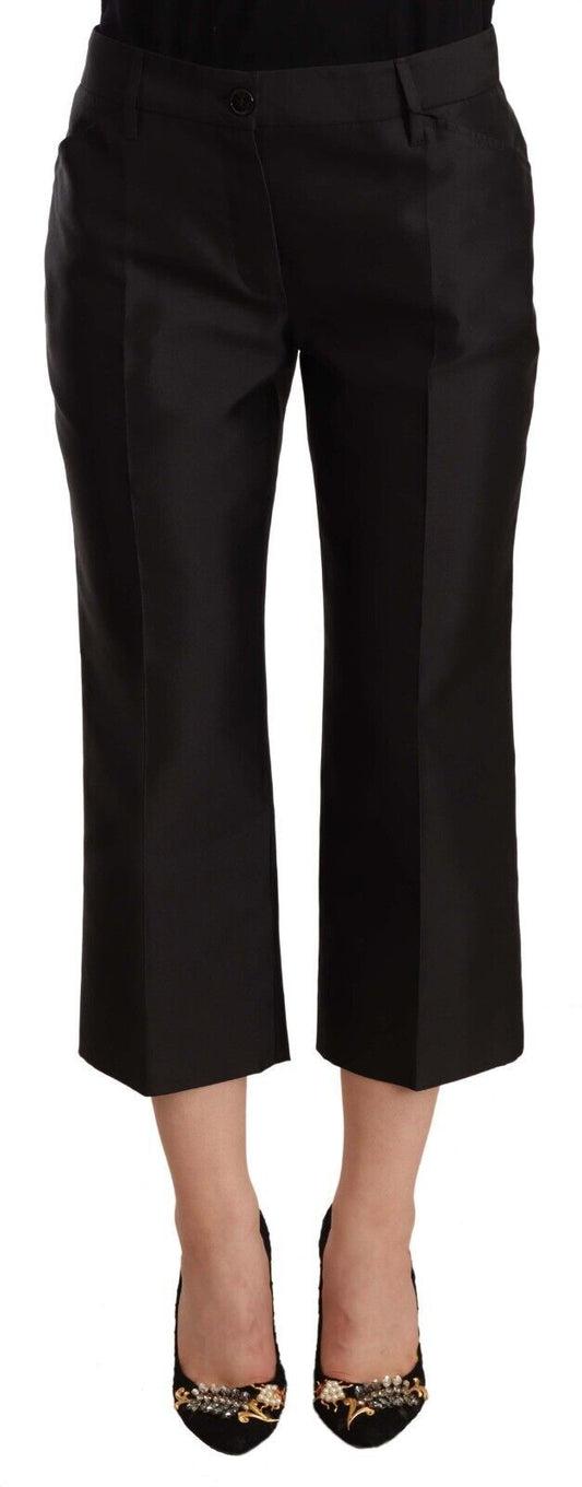 Dolce & Gabbana Black 100% Silk Flared Cropped Pants Dolce & Gabbana