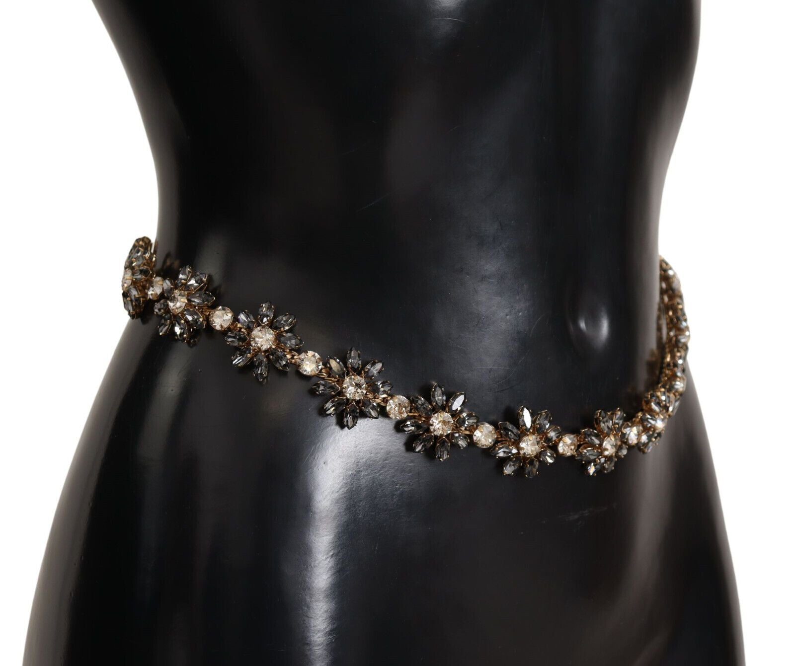 Dolce & Gabbana Black Daisy Crystal Dauphine Texture Belt Dolce & Gabbana