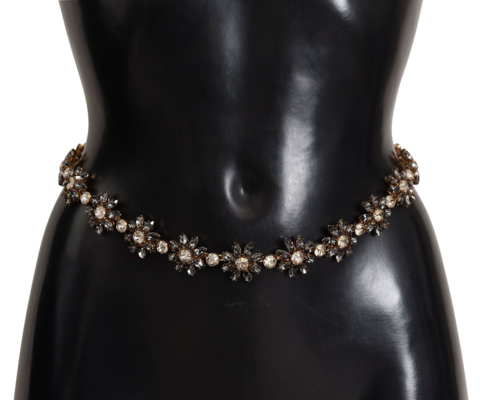 Dolce & Gabbana Black Daisy Crystal Dauphine Texture Belt Dolce & Gabbana