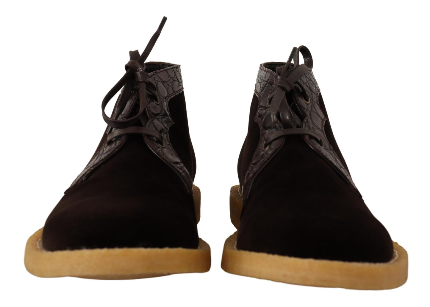 Dolce & Gabbana Brown Velvet Exotic Leather Boots Dolce & Gabbana