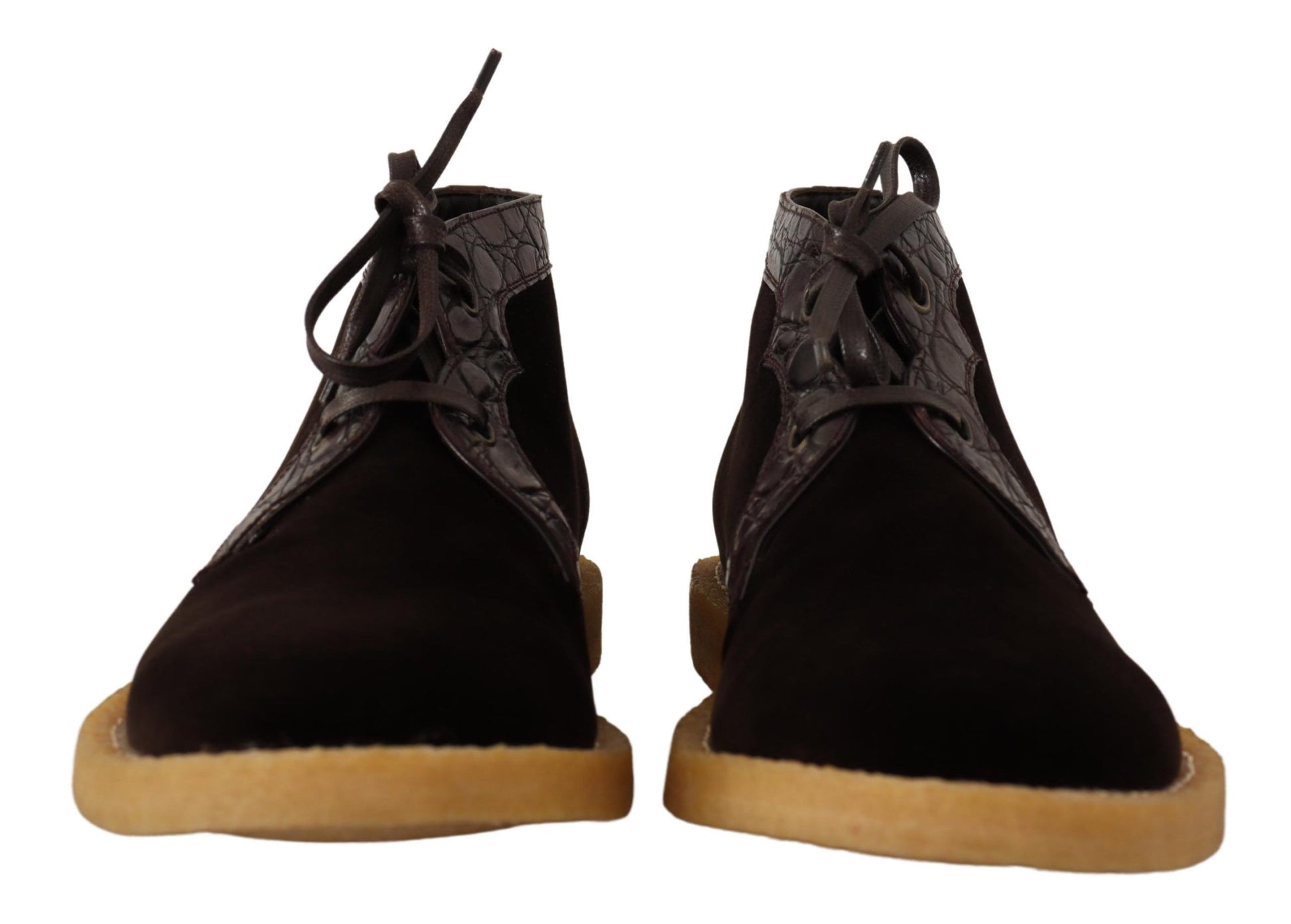 Dolce & Gabbana Brown Velvet Exotic Leather Boots Dolce & Gabbana