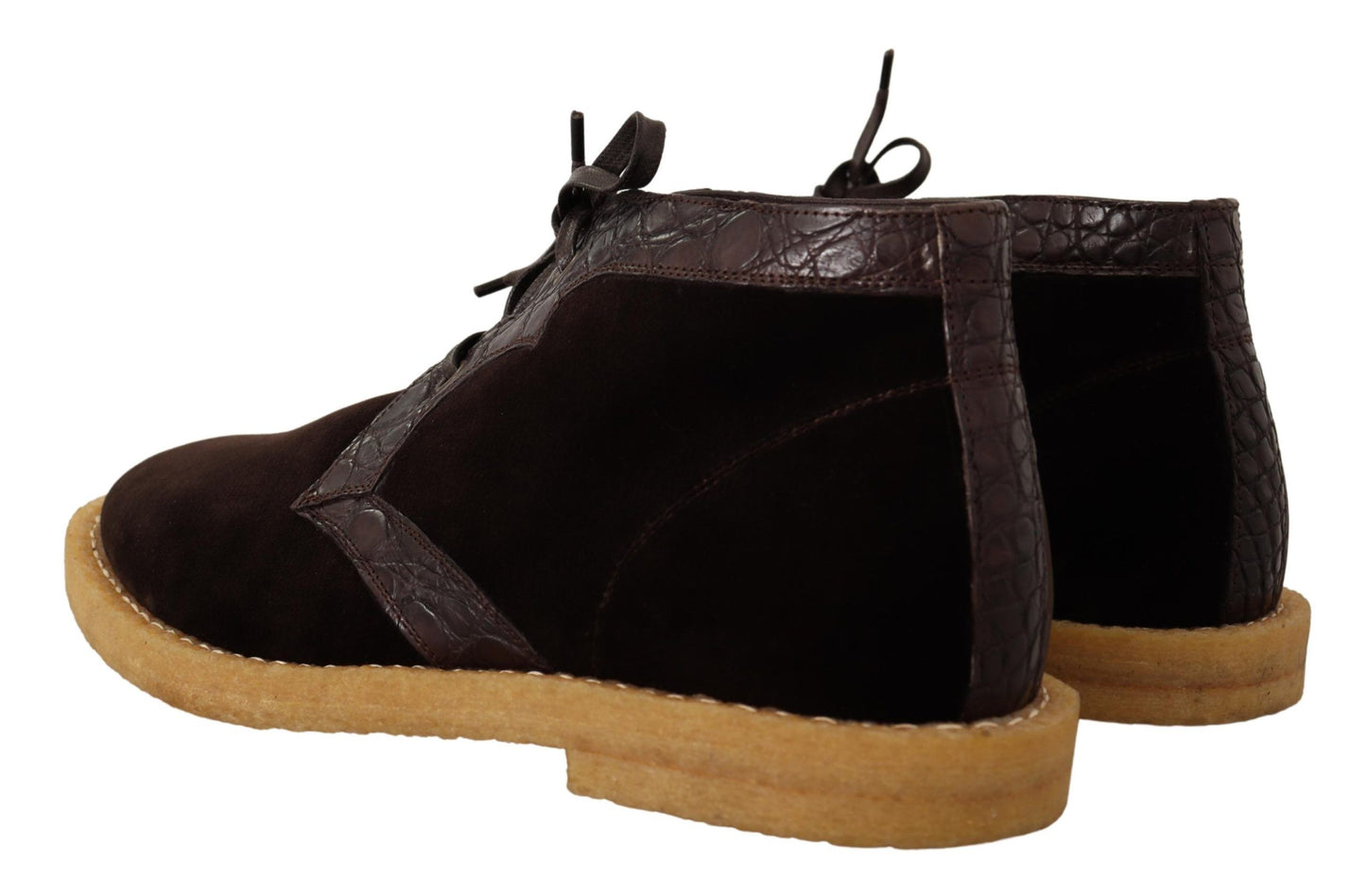 Dolce & Gabbana Brown Velvet Exotic Leather Boots Dolce & Gabbana