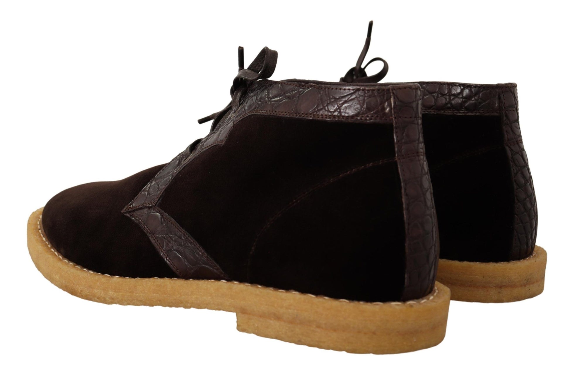 Dolce & Gabbana Brown Velvet Exotic Leather Boots Dolce & Gabbana