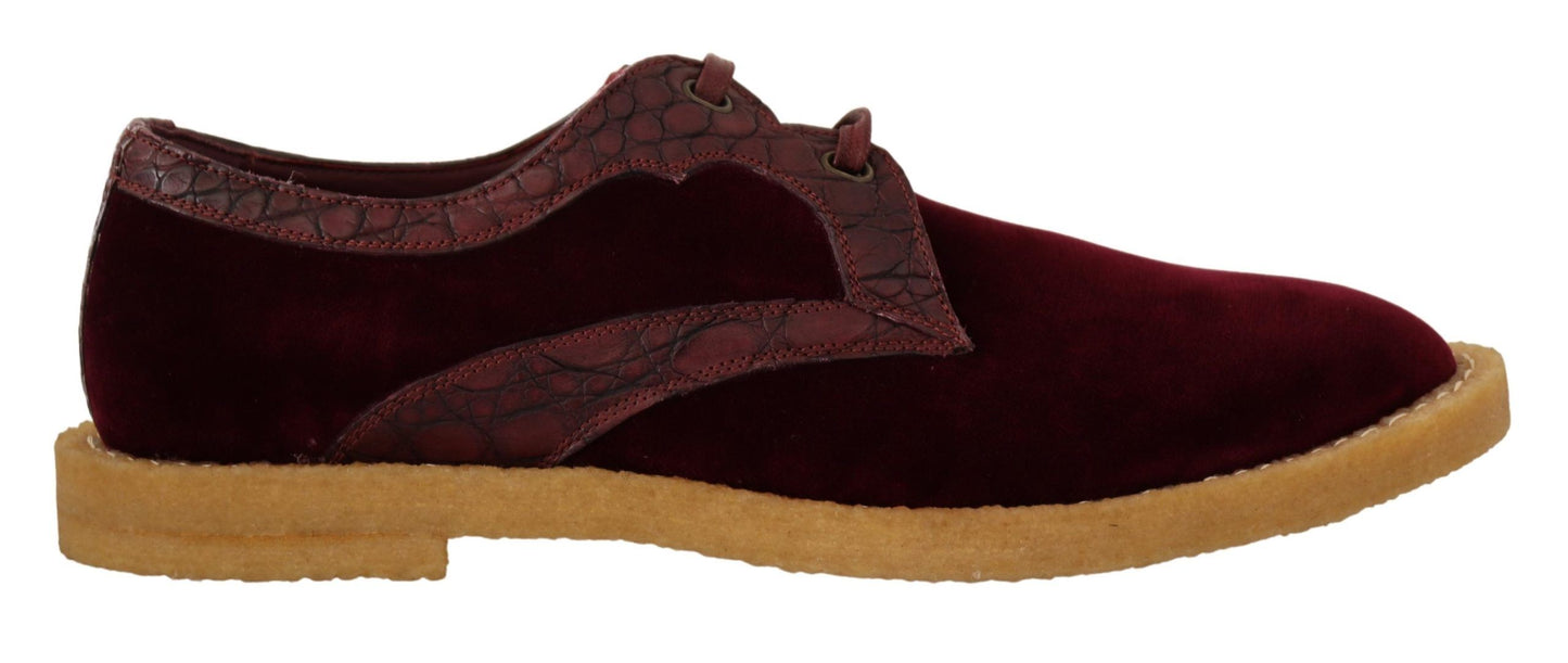 Dolce & Gabbana Bordeaux Velvet Exotic Leather Shoes Dolce & Gabbana