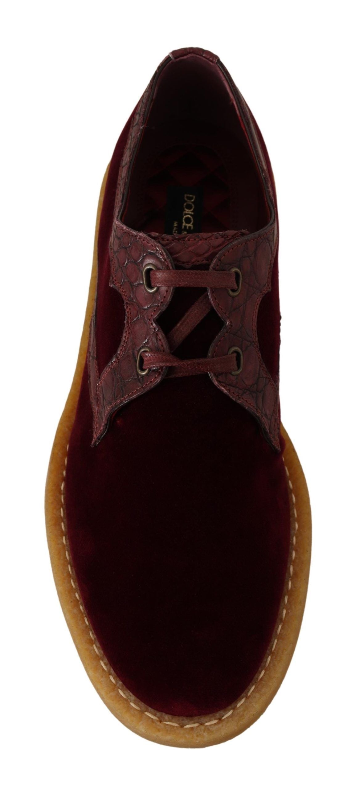 Dolce & Gabbana Bordeaux Velvet Exotic Leather Shoes Dolce & Gabbana