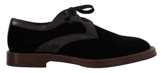 Dolce & Gabbana Black Velvet Exotic Leather Shoes Dolce & Gabbana