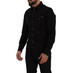 Dolce & Gabbana Black Slim Cotton Denim Stretch Shirt