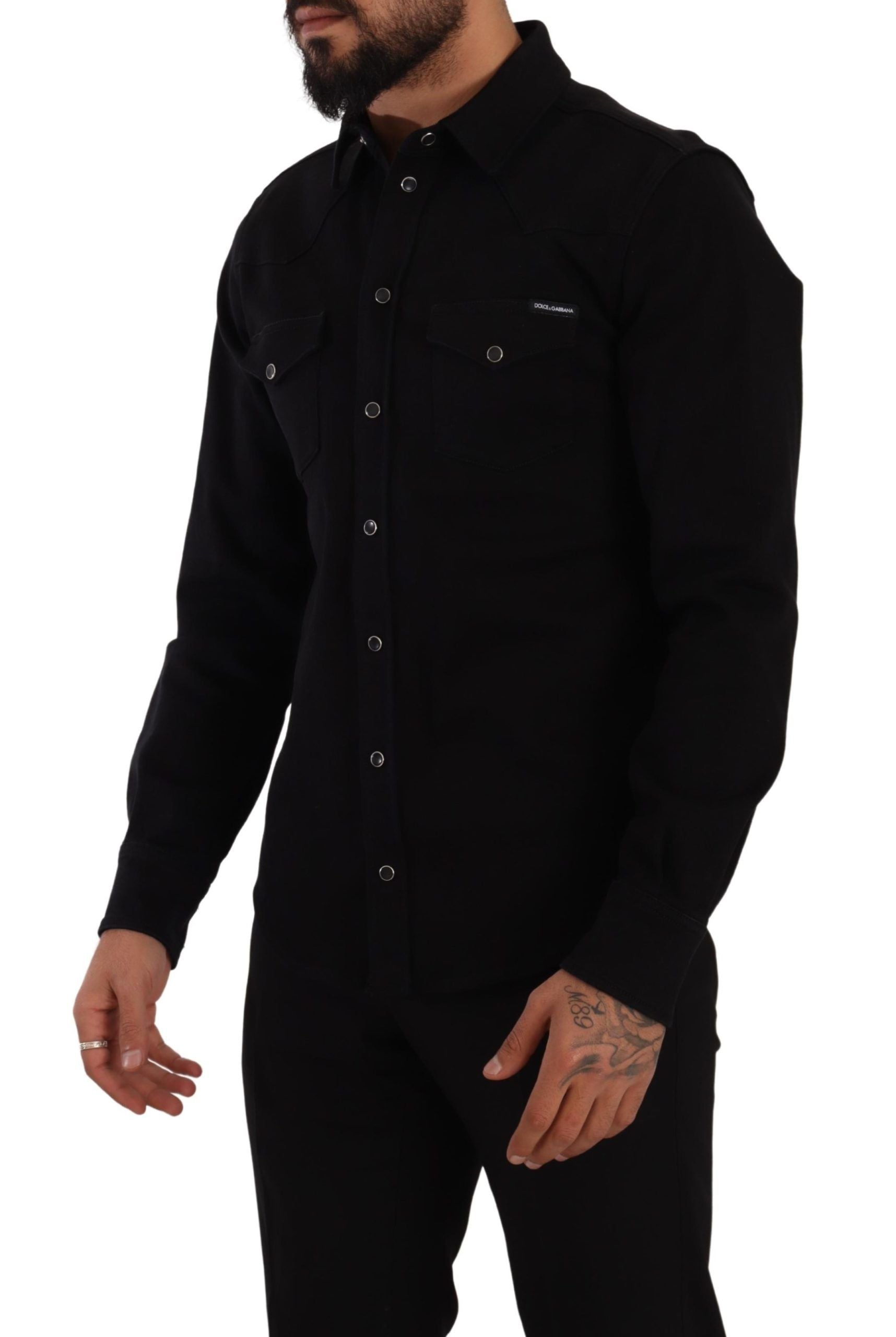Dolce & Gabbana Black Slim Cotton Denim Stretch Shirt Dolce & Gabbana