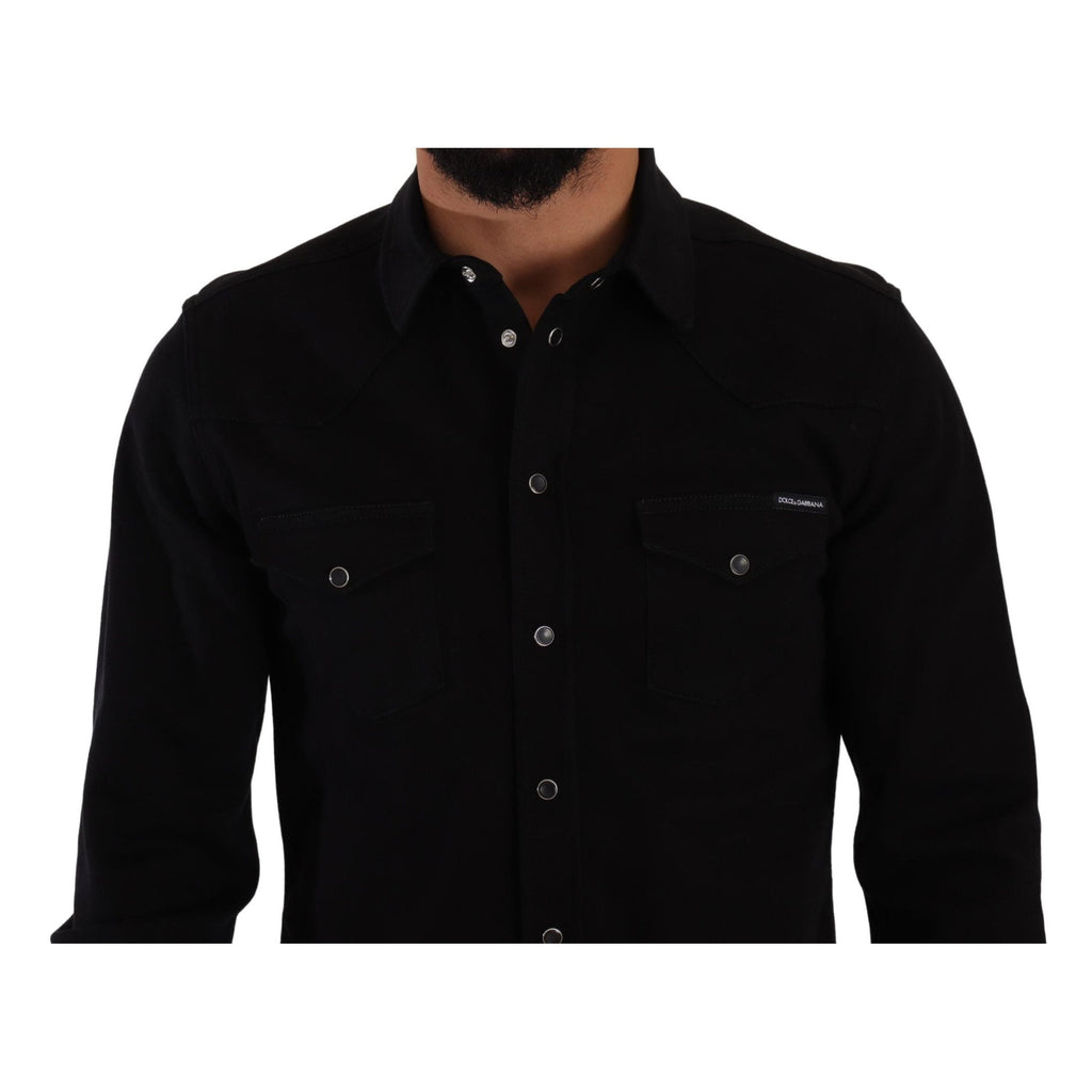 Dolce & Gabbana Black Slim Cotton Denim Stretch Shirt