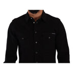 Dolce & Gabbana Black Slim Cotton Denim Stretch Shirt