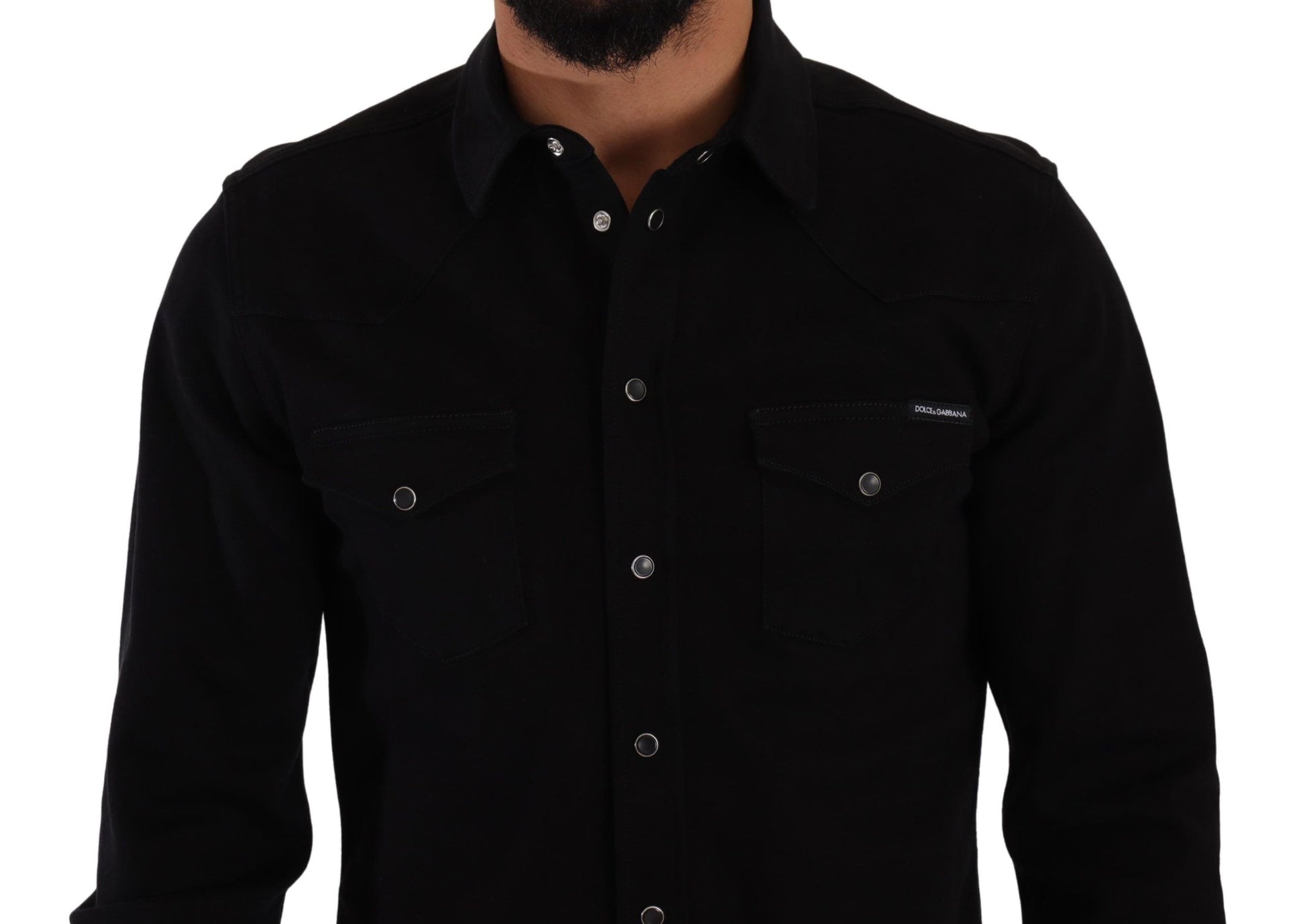 Dolce & Gabbana Black Slim Cotton Denim Stretch Shirt Dolce & Gabbana