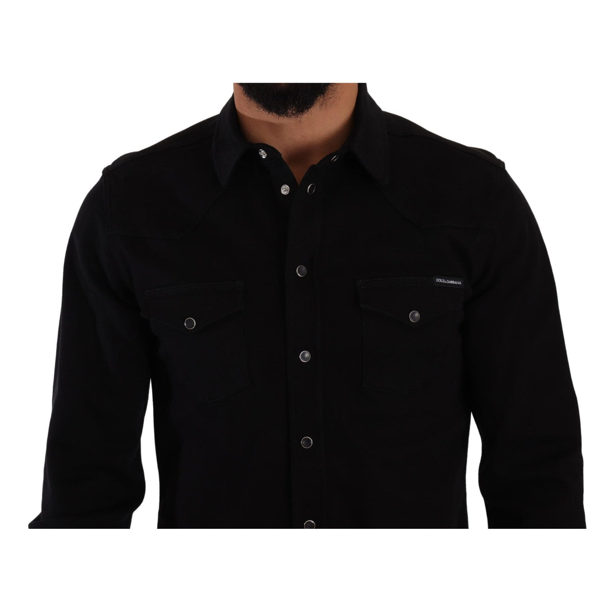 Dolce & Gabbana Black Slim Cotton Denim Stretch Shirt
