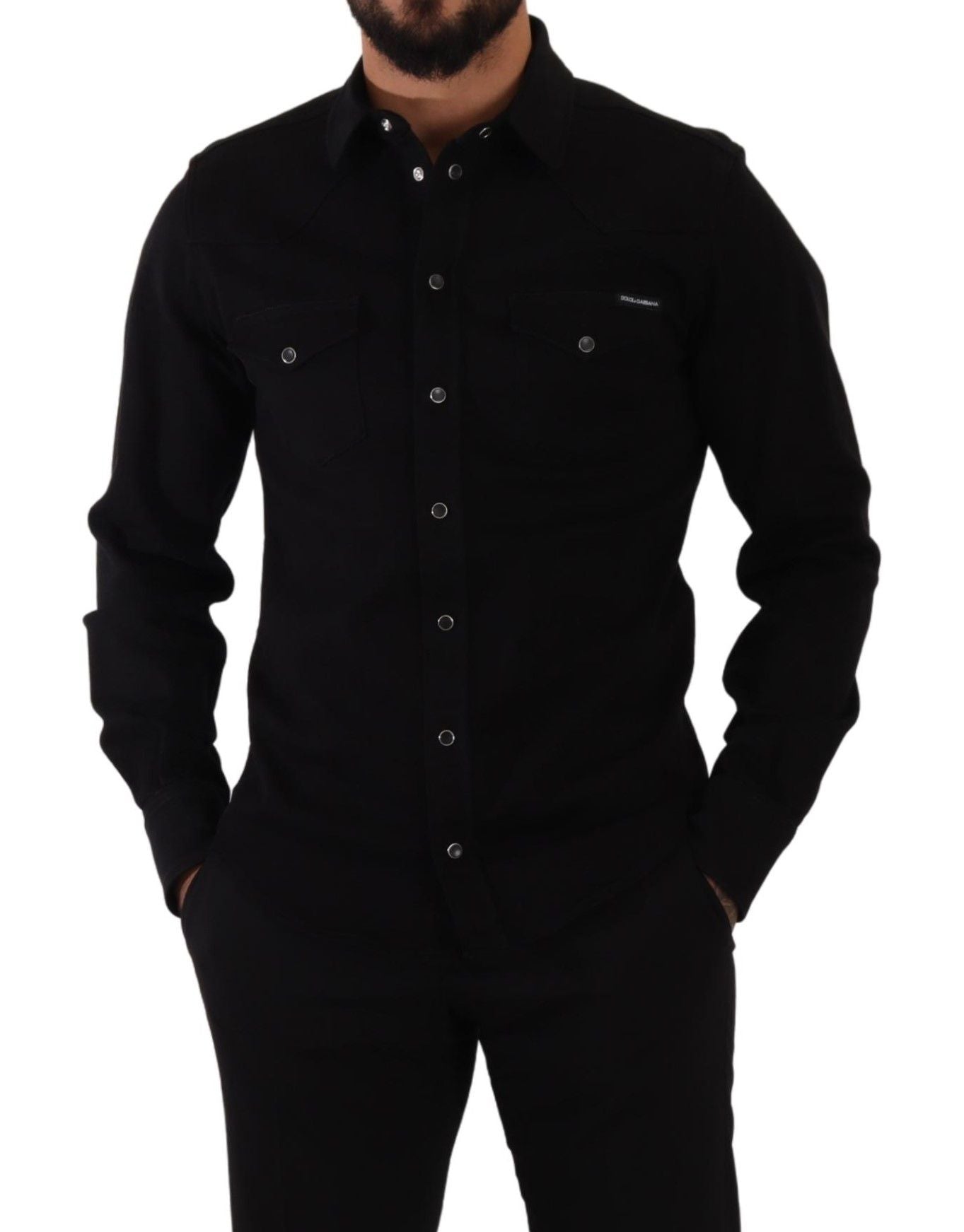 Dolce & Gabbana Black Slim Cotton Denim Stretch Shirt Dolce & Gabbana