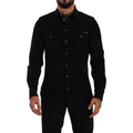 Dolce & Gabbana Black Slim Cotton Denim Stretch Shirt