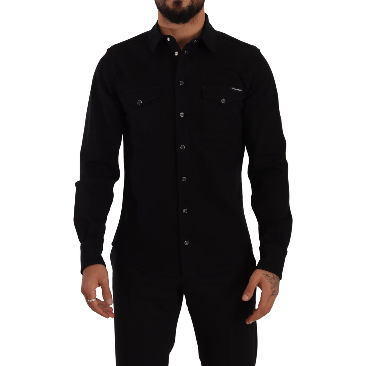 Dolce & Gabbana Black Slim Cotton Denim Stretch Shirt