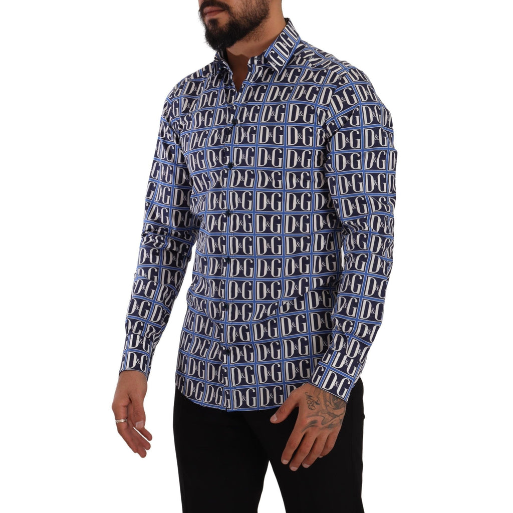 Dolce & Gabbana Blue Logo Mania Slim Fit Cotton Shirt