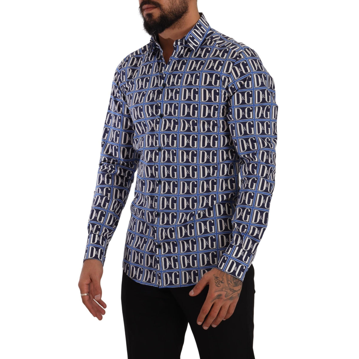 Dolce & Gabbana Blue Logo Mania Slim Fit Cotton Shirt