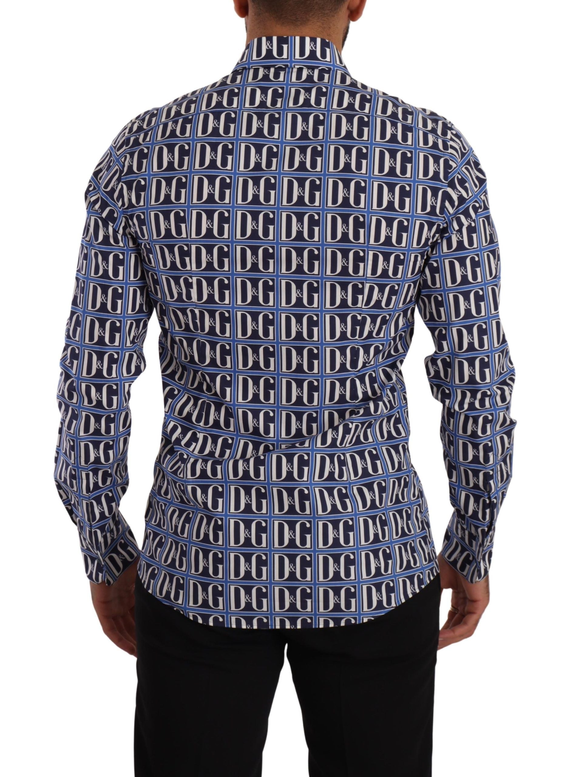 Dolce & Gabbana Blue Logo Mania Slim Fit Cotton Shirt Dolce & Gabbana