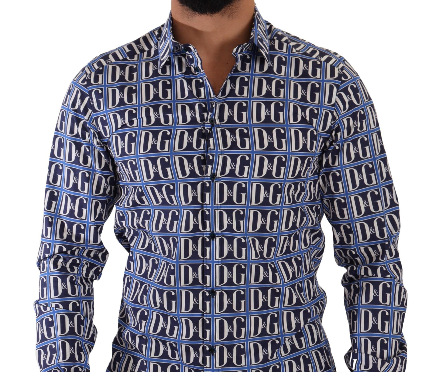 Dolce & Gabbana Blue Logo Mania Slim Fit Cotton Shirt Dolce & Gabbana