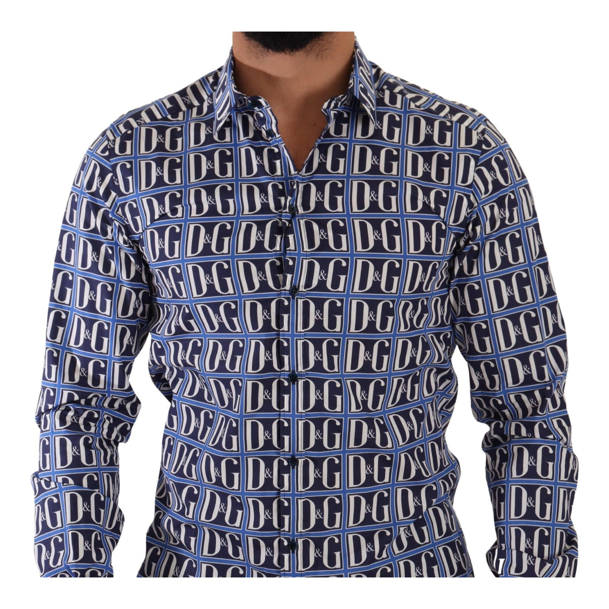 Dolce & Gabbana Blue Logo Mania Slim Fit Cotton Shirt