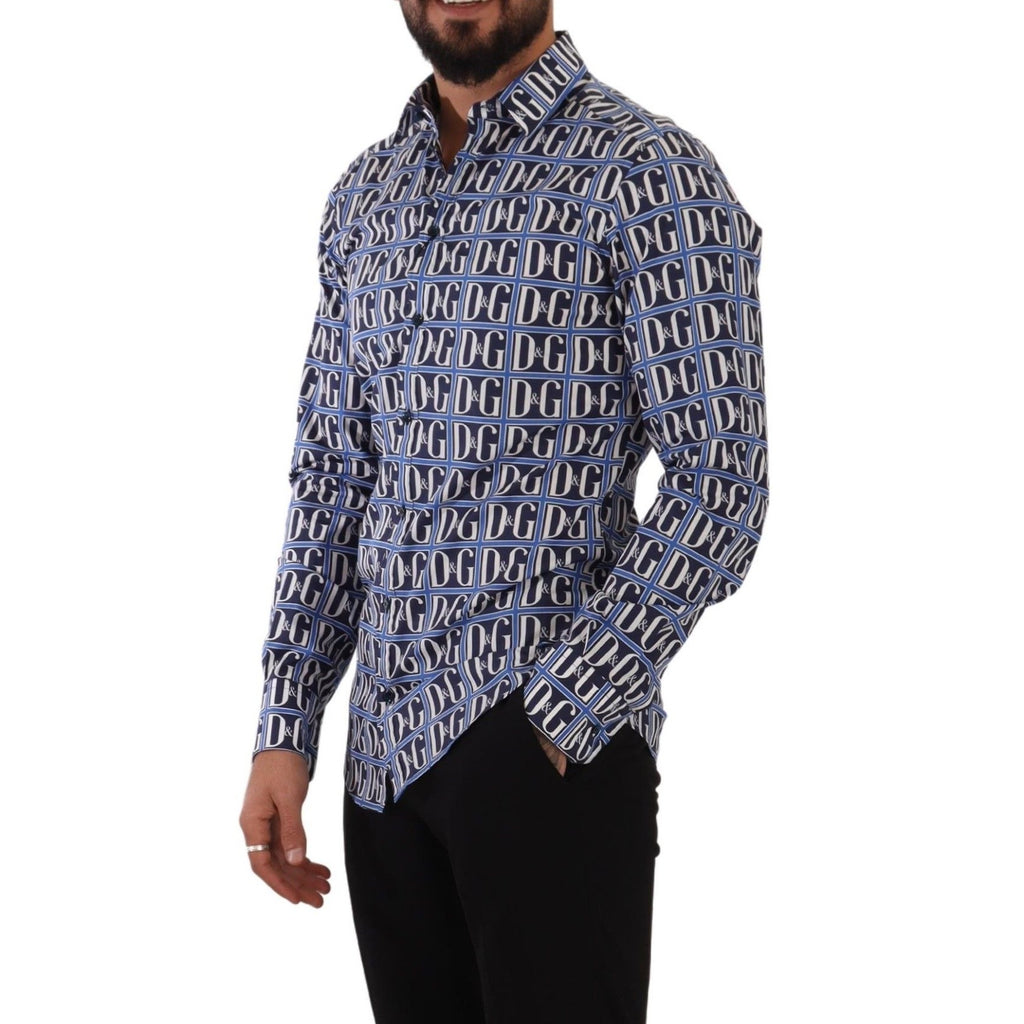 Dolce & Gabbana Blue Logo Mania Slim Fit Cotton Shirt