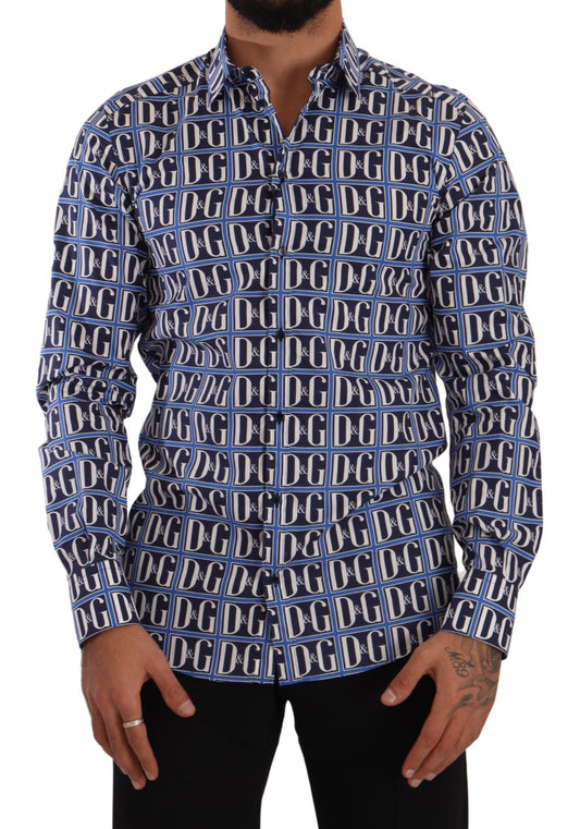 Dolce & Gabbana Blue Logo Mania Slim Fit Cotton Shirt Dolce & Gabbana