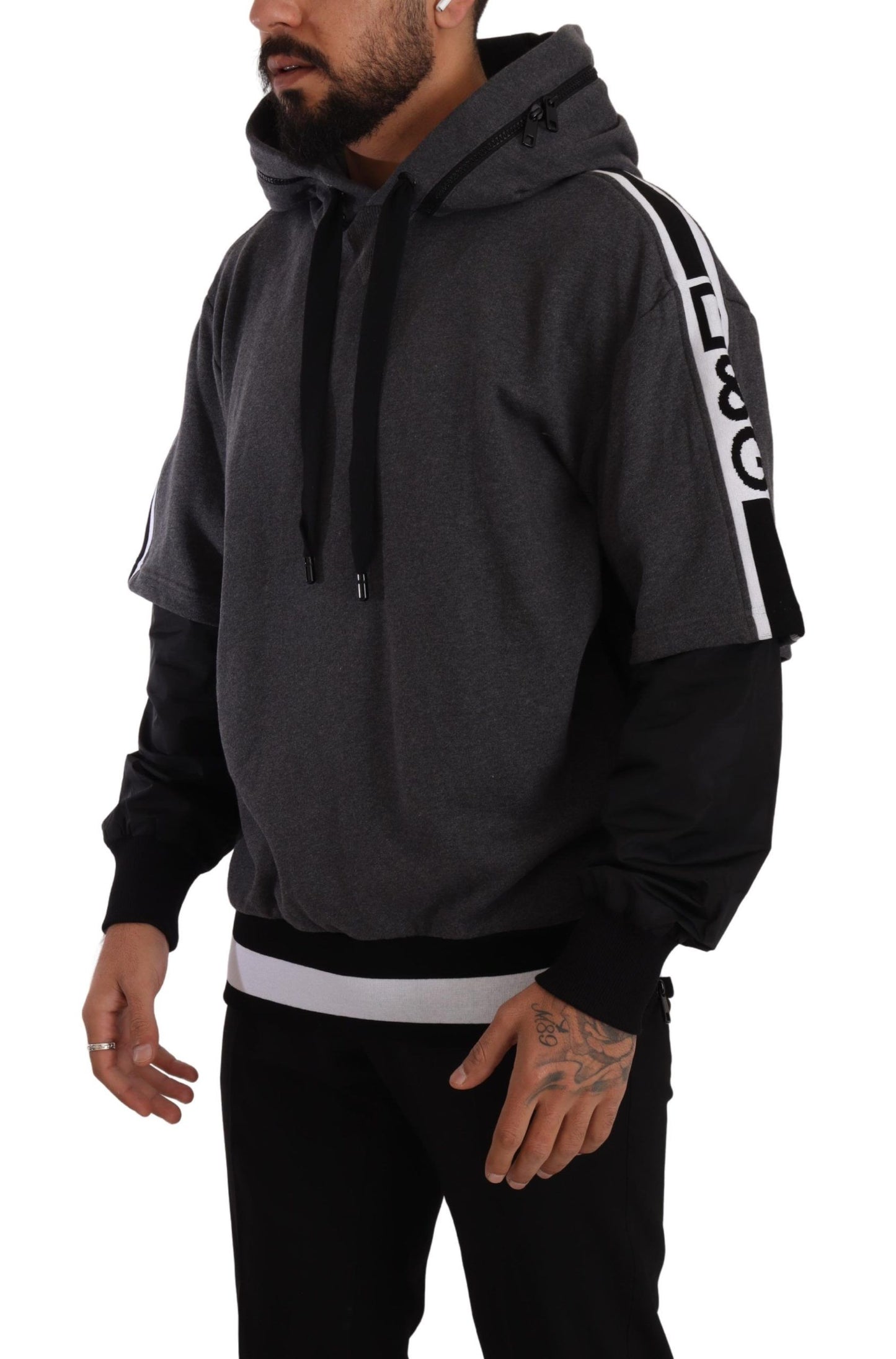 Dolce & Gabbana Gray Black Cotton Hooded #DGMILLENNIALS Sweater Dolce & Gabbana