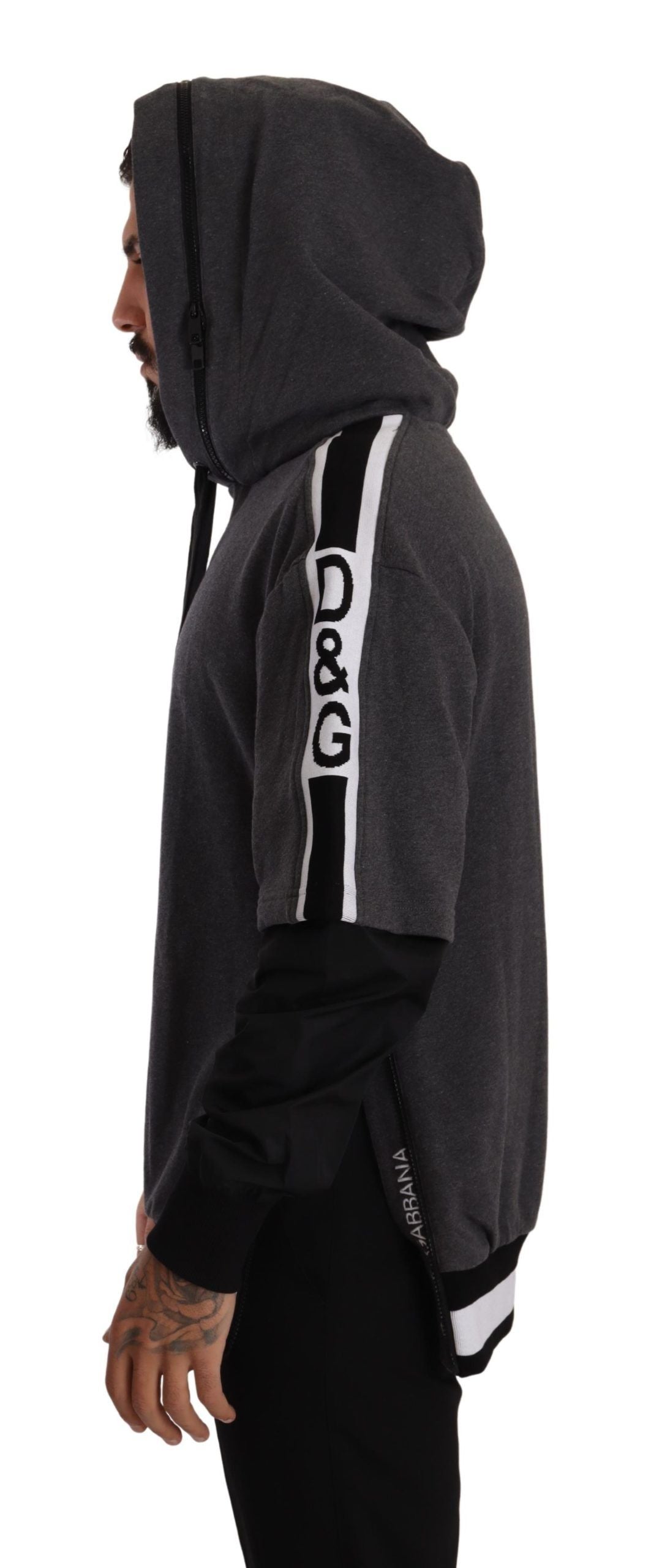Dolce & Gabbana Gray Black Cotton Hooded #DGMILLENNIALS Sweater Dolce & Gabbana